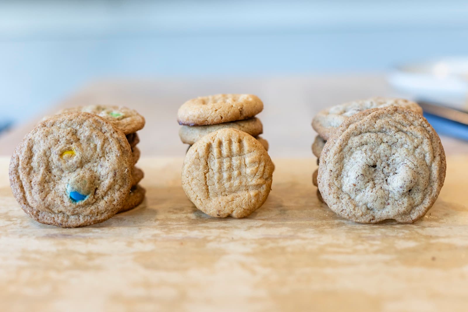 All three cookie flavors lined up side by side