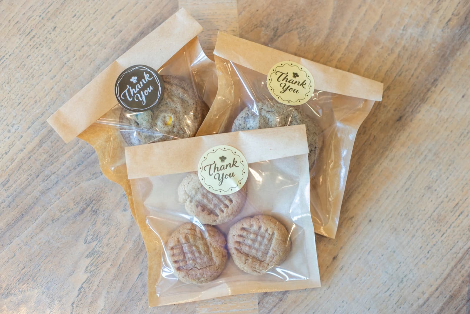 Packaged cookie bags with thank-you stickers